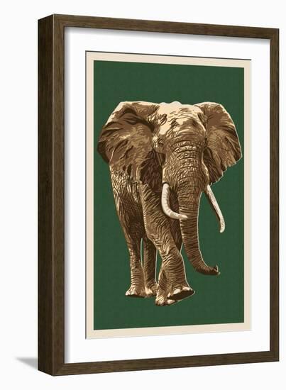 African Elephant - Letterpress-Lantern Press-Framed Art Print