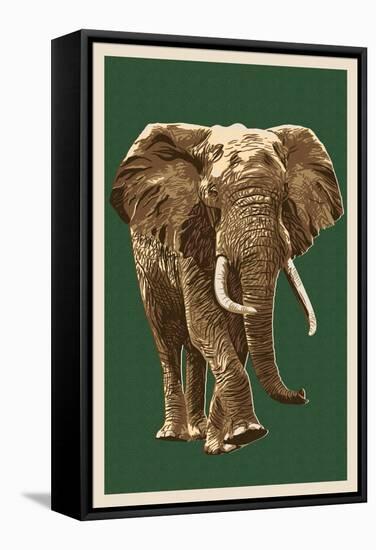 African Elephant - Letterpress-Lantern Press-Framed Stretched Canvas