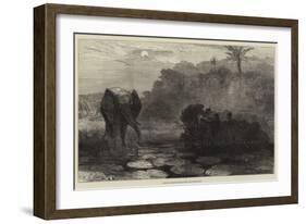 African Elephant-Shooting by Moonlight-null-Framed Giclee Print