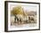 African Elephants and Giraffe at Watering Hole, Namibia-Joe Restuccia III-Framed Premium Photographic Print