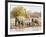 African Elephants and Giraffe at Watering Hole, Namibia-Joe Restuccia III-Framed Photographic Print