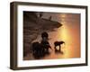 African Elephants Drinking in Chobe River at Sunset, Botswana, Southern Africa-Tony Heald-Framed Photographic Print