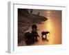 African Elephants Drinking in Chobe River at Sunset, Botswana, Southern Africa-Tony Heald-Framed Photographic Print