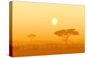 African Landscape with Tree Silhouette. Savanna Sunset Background.-Vlad Rudniy-Stretched Canvas
