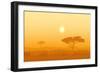 African Landscape with Tree Silhouette. Savanna Sunset Background.-Vlad Rudniy-Framed Art Print