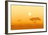 African Landscape with Tree Silhouette. Savanna Sunset Background.-Vlad Rudniy-Framed Art Print