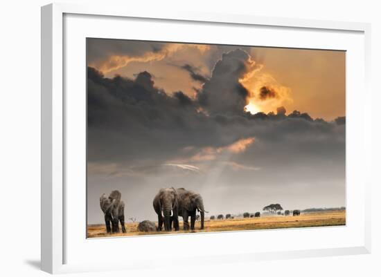 African Sunset with Elephants-Oleg Znamenskiy-Framed Photographic Print