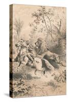 African Traveller Attacked by A Lion, c1880-null-Stretched Canvas