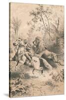 African Traveller Attacked by A Lion, c1880-null-Stretched Canvas