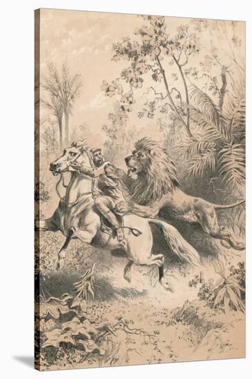 African Traveller Attacked by A Lion, c1880-null-Stretched Canvas
