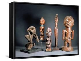 African Tribal Carved Figures L to R: Bakwa Luntu Tribe, Songye Tribe and Luba Tribe of Zaire-African-Framed Stretched Canvas