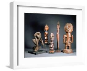 African Tribal Carved Figures L to R: Bakwa Luntu Tribe, Songye Tribe and Luba Tribe of Zaire-African-Framed Giclee Print