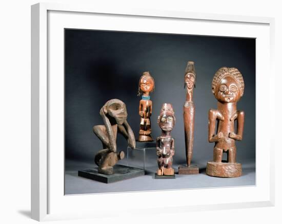 African Tribal Carved Figures L to R: Bakwa Luntu Tribe, Songye Tribe and Luba Tribe of Zaire-African-Framed Giclee Print