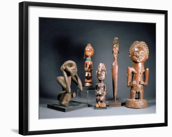 African Tribal Carved Figures L to R: Bakwa Luntu Tribe, Songye Tribe and Luba Tribe of Zaire-African-Framed Giclee Print