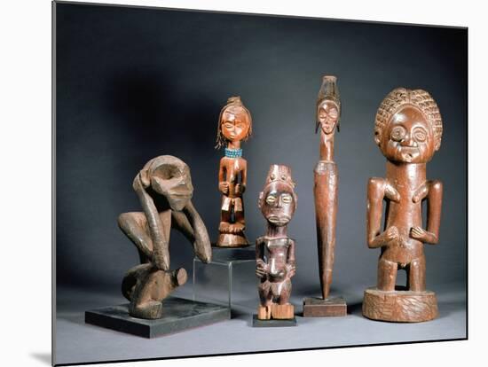 African Tribal Carved Figures L to R: Bakwa Luntu Tribe, Songye Tribe and Luba Tribe of Zaire-African-Mounted Giclee Print