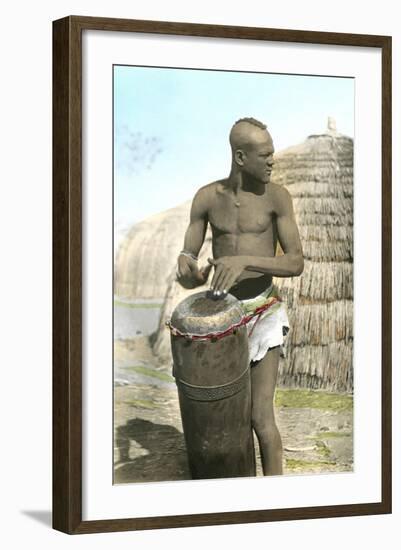 African Tribal Drummer-null-Framed Art Print