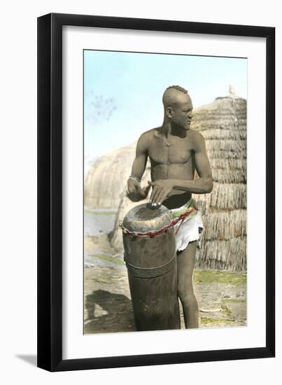 African Tribal Drummer-null-Framed Art Print