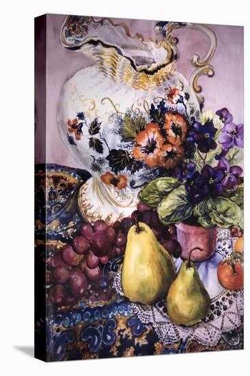 African Violets with Victorian Jug and Pears-Joan Thewsey-Stretched Canvas