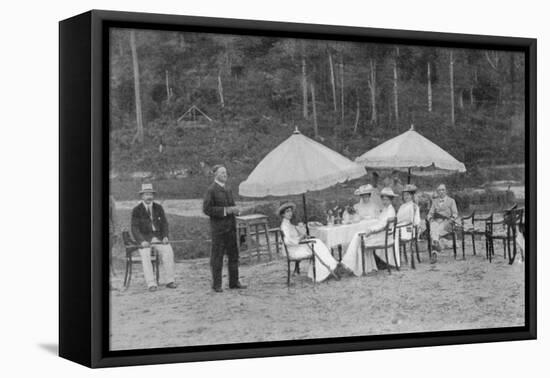 After a Match: Riflewomen at Lunch, from an Article Entitled 'English Women at Play in Far-Away?-English Photographer-Framed Stretched Canvas