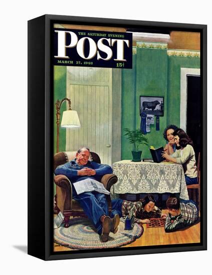 "After Dinner at the Farm," Saturday Evening Post Cover, March 27, 1948-John Falter-Framed Stretched Canvas