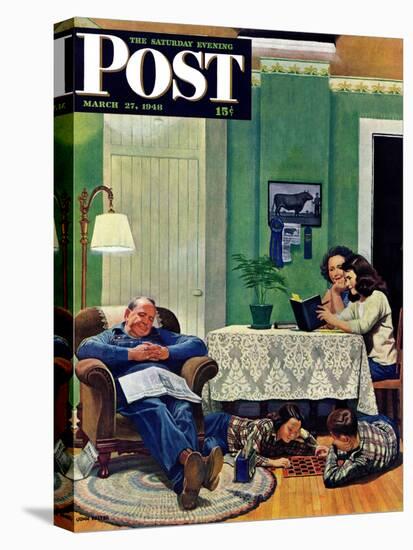 "After Dinner at the Farm," Saturday Evening Post Cover, March 27, 1948-John Falter-Stretched Canvas
