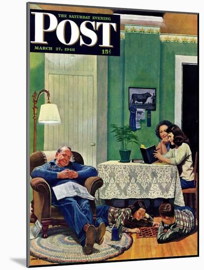 "After Dinner at the Farm," Saturday Evening Post Cover, March 27, 1948-John Falter-Mounted Giclee Print