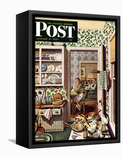 "After Dinner Dishes," Saturday Evening Post Cover, January 8, 1949-Stevan Dohanos-Framed Stretched Canvas