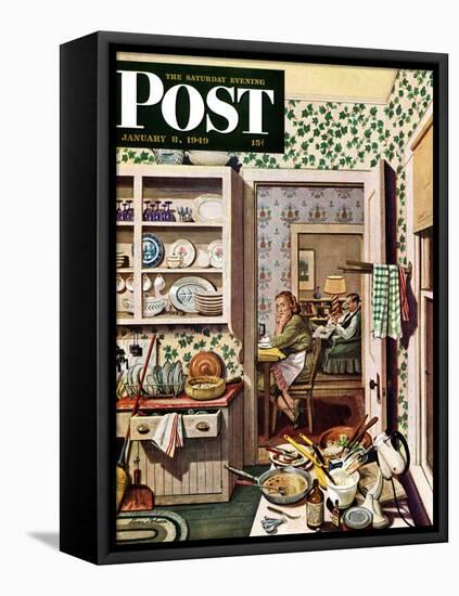 "After Dinner Dishes," Saturday Evening Post Cover, January 8, 1949-Stevan Dohanos-Framed Stretched Canvas