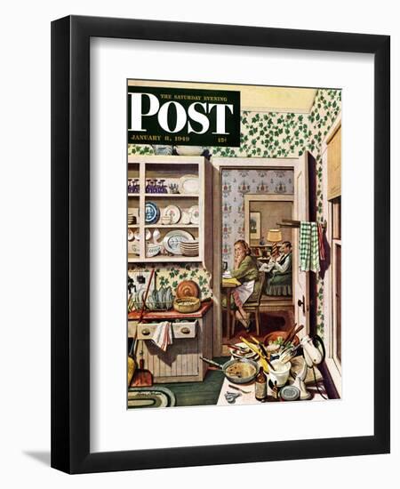 "After Dinner Dishes," Saturday Evening Post Cover, January 8, 1949-Stevan Dohanos-Framed Giclee Print