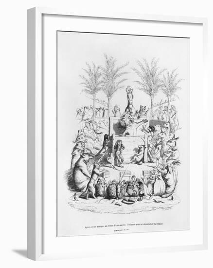 After Having a Glass of Sugar Water, the Famous Orator Comes Down the Platform', Illustration…-J.J. Grandville-Framed Giclee Print