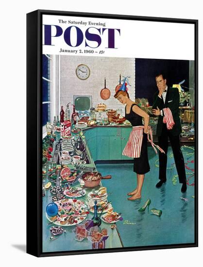 "After Party Clean-up," Saturday Evening Post Cover, January 2, 1960-Ben Kimberly Prins-Framed Stretched Canvas