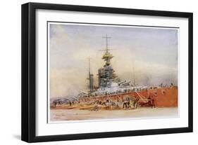 After the Battle of Jutland Hms "Princess Royal" Undergoes Repairs in a Dry Dock-William Lionel Wyllie-Framed Art Print