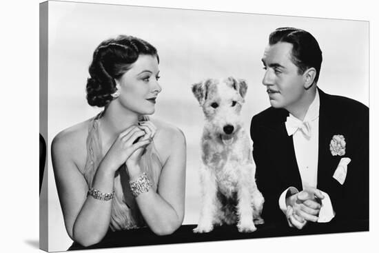 After the Thin Man by W.S. Van Dyke with Myrna Loy, William Powell, the dog Asta, 1936 (b/w photo)-null-Stretched Canvas