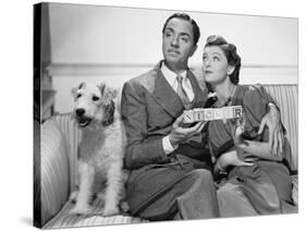 After the Thin Man by W.S. Van Dyke with Myrna Loy, William Powell, the dog Asta, 1936 (b/w photo)-null-Stretched Canvas