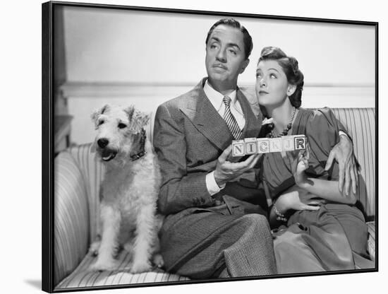 After the Thin Man by W.S. Van Dyke with Myrna Loy, William Powell, the dog Asta, 1936 (b/w photo)-null-Framed Photo