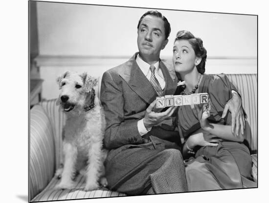 After the Thin Man by W.S. Van Dyke with Myrna Loy, William Powell, the dog Asta, 1936 (b/w photo)-null-Mounted Photo