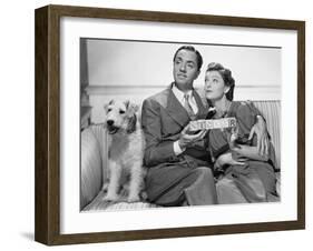 After the Thin Man by W.S. Van Dyke with Myrna Loy, William Powell, the dog Asta, 1936 (b/w photo)-null-Framed Photo