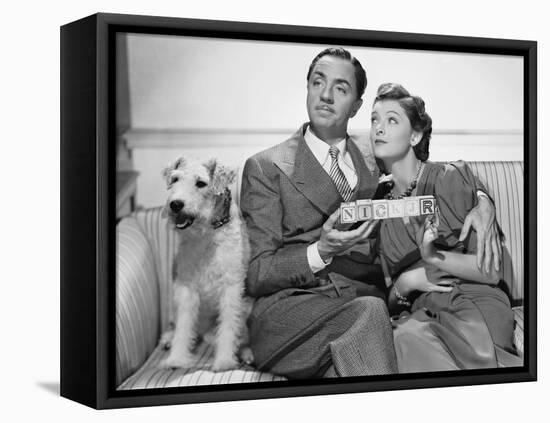 After the Thin Man by W.S. Van Dyke with Myrna Loy, William Powell, the dog Asta, 1936 (b/w photo)-null-Framed Stretched Canvas