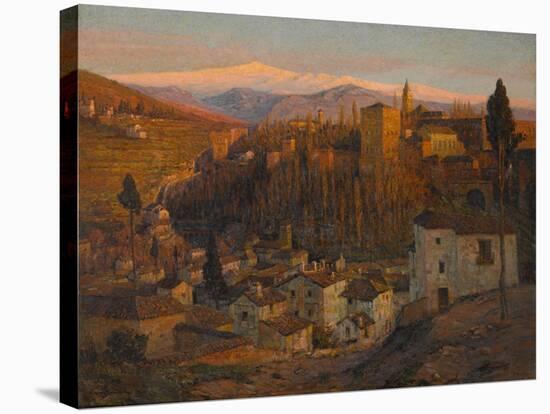 Afterglow - the Alhambra and Sierra Nevada, Granada, c.1905-Albert Moulton Foweraker-Stretched Canvas