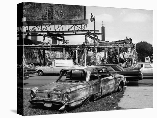 Aftermath of Detroit Race Riots, Gutted Buildings and Burned Cars-null-Stretched Canvas