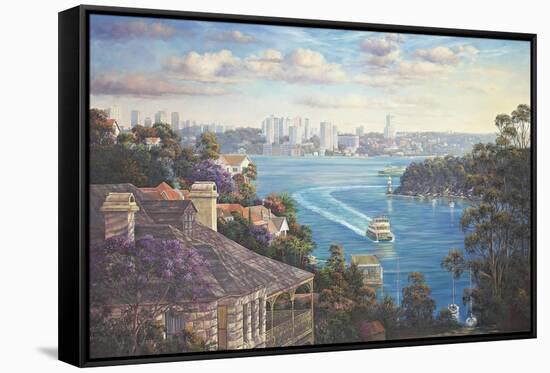 Afternoon Light Sydney Harbour-John Bradley-Framed Stretched Canvas