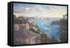 Afternoon Light Sydney Harbour-John Bradley-Framed Stretched Canvas