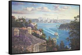 Afternoon Light Sydney Harbour-John Bradley-Framed Stretched Canvas