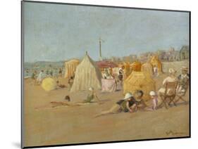 Afternoon on the Beach at Carolles; L'Apres-Midi Sur La Plage De Carolles-Georges Hoffman-Mounted Giclee Print