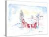 Afternoon Sun During Scandinavian Winter with Red House in Snow-M. Bleichner-Stretched Canvas