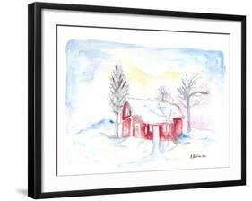 Afternoon Sun During Scandinavian Winter with Red House in Snow-M. Bleichner-Framed Art Print