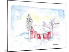Afternoon Sun During Scandinavian Winter with Red House in Snow-M. Bleichner-Mounted Art Print