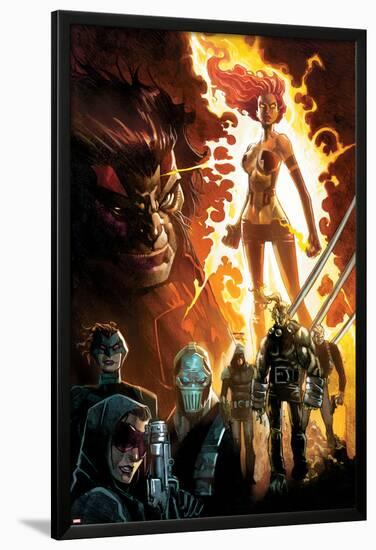 Age of Apocalypse No.1 Cover: Phoenix Standing and Flaming, with Wolverine and Others-Humberto Ramos-Lamina Framed Poster
