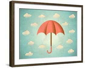 Aged Card with Umbrella-Swill Klitch-Framed Art Print