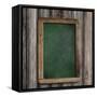 Aged Green Menu Blackboard Hanging on Wooden Wall-Andrey_Kuzmin-Framed Stretched Canvas